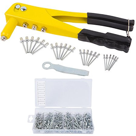 Heavy Duty Hand Rivet Gun 4 Head Nozzle Riveter Plus 380 Assorted Pop Rivets