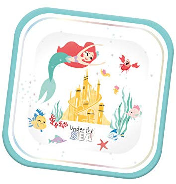 Disney Princess Ariel Under The Sea Square Paper Plates Birthday Party Supplies Little Mermaid, 25cm, Pack of 4, Turquoise (78089)
