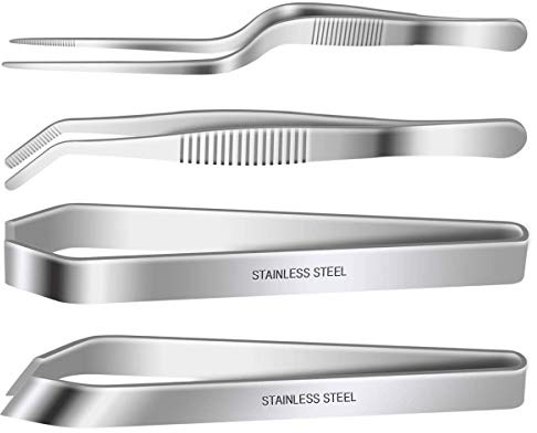 4 Pieces Fish Bone Tweezers Set, Two 4.6 Stainless Steel Tweezer and Two 5.5 Tongs for Cooking Food Design styling.