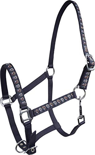 Finn Tack Horze Pony Navy Blue Soft Web Nylon Pony Print Adjustable Barn Pasture Halter
