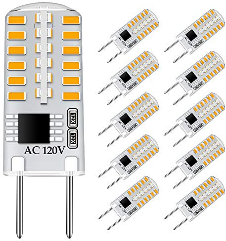 TAIYALOO G8 LED Bulb Dimmable 3W Equivalent to G8 Halogen Bulb 20W-25W, T4 JCD Type Bi-Pin G8 Base, AC 120V G8 Bulb Warm White 3000K for Under Cabinet Light, Under Counter Kitchen Lighting (10 Pack)