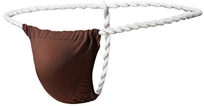 Newsywell Hommes String Soie Glacée G String T-Back Tanga Micro Slip Respirant Taille Basse Bikini pour Hommes sous-Vêtements Café Grand
