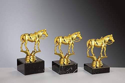 Henecka 🐴 Pferdesport Pokal Reitsport Trophäe Schraubfigur Westernreiten Gold, Marmorsockel schwarz, mit Wunschgravur, wählbar in 3 Größen oder als 3er-Serie (Sockel 65 x 20 mm)