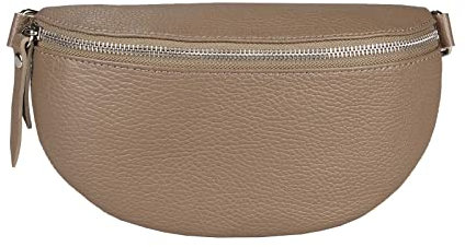 Made in Italy Damen Leder Gürteltasche Crossbody Hüfttasche Bauchtasche Umhängetasche Brusttasche Crossover Bodybag Schultertasche Handytasche Geldtasche OBC Tasche Schminktasche Kosmetiktasche Taupe