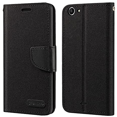 Geflochtene Lederhülle für Wiko Pulp 4G - Schwarz | 5 Oxford-Gewebe-Wallet-Flip-Cover mit innerer TPU-Schale, integriertem Ständer und Kartenfächern