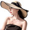 WSLCN Femme Chapeau de Soleil en Paille à Bord Large Capeline Pliable Plage Eté Anti-UV Décoration de Ruban Beige (Bordure noire)