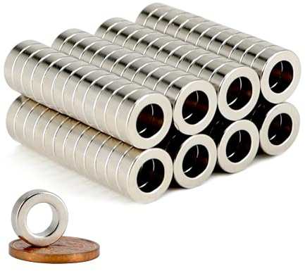 Neodym Magnet Ringmagnete - Magnet Mit Loch Bohrung 6mm - Runder Ring Magnet 10mm x 3mm Scheiben Magnete Stark - Flach Rund - Magnetring Stark [100 Stück]