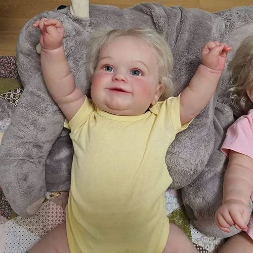Enjoy with Love Zwei Größenversion Reborn Kleinkind Beliebte süße Zwillinge Mädchenpuppe Maddie mit verwurzeltem Haar Weicher Kuschelkörper Hochwertige Puppe (Yellow,60cm)