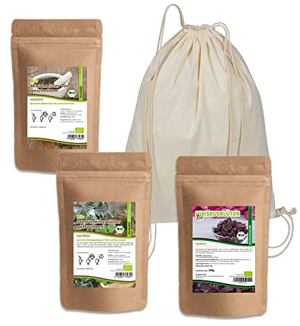 Mynatura Bio Tee Set 1 I Waldmeister getrocknet I Pfefferminzblätter getrocknet I Hibiskusblüten getrocknet I Gymbag