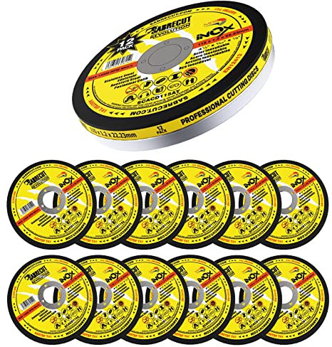 12 x SabreCut SCACD115AT 115mm (4.5) x 22.23mm Bore Abrasive Stainless Steel INOX Cutting Angle Grinder Circular Saw Discs Box Set Compatible with Bosch Dewalt Makita Milwaukee and Many Others