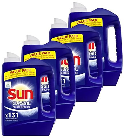 Sun Poudre Lave-Vaisselle I Classic 131 lavages I élimine Les Taches Difficiles et Offre Une Vaisselle extrêmement Propre I Lot de 4 Pieces