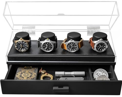 Uhrenbox für Herren aus Holz – Uhrenbox Uhrenaufbewahrung für Männer – Uhrenbox aus Holz für Ihn – Uhrenaufbewahrungsbox – Geschenk für Männer, Freund, Papa – Watch Deck Pro