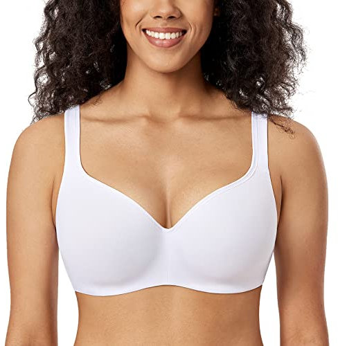 DELIMIRA Women's Padded Bra T Shirt Underwired Support Bra Balcony Seamless Full Cup Comfort Bra White 36H
