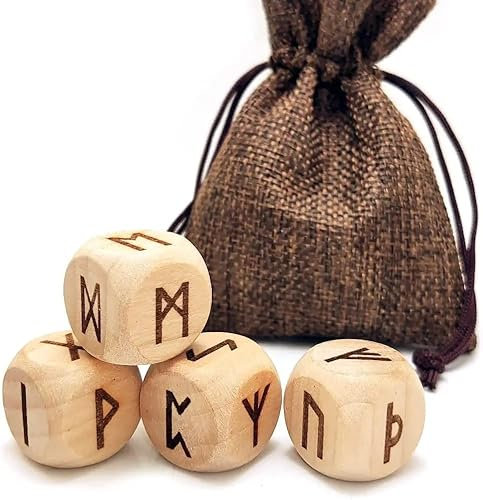 YingRen - Set di 4 dadi in legno con rune intagliate, 24 dadi intagliati in legno con simboli antichi di divinazione, per futuri giochi di divinazione e meditazione