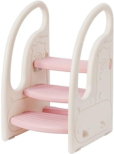 Onasti Taburete Niños, Taburete de 3 Pasos para Bebé, Taburete para niños pequeños, Altura Ajustable, Multifunción y Antideslizante Cocina, Cuarto de Baño (Rosa)