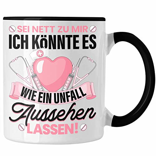 Trendation - Krankenschwester Tasse Geschenk Propofol Spritze Geschenk Krankenschwestern Kaffeetasse Ärtzin Arzthelferin Sei Nett Zu Mir (Schwarz)