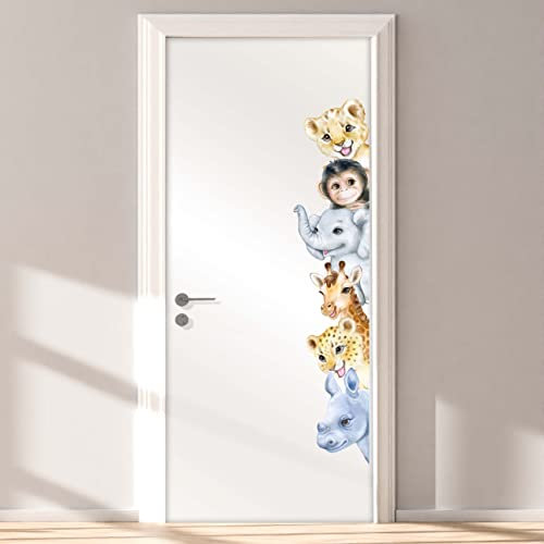 WANDKIND Türaufkleber Kinderzimmer | handgezeichnet | AUFKLEBER Türen Kindergarten | Babyzimmer Tür Sticker Deko Wanddeko (Türgriff Links, T102 Tiere Afrika)