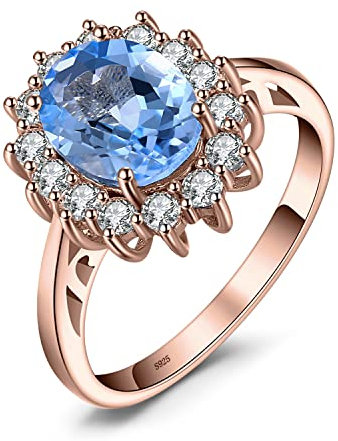 JewelryPalace Prinzessin Diana Kate Middleton Edelstein Echt Blau Topas Ring Rosegold, Verlobungsring Eheringe Promise Verlobung Ring Silber 925 Damen, Silberringe Antragsring Ringe, Damen Schmuck 54