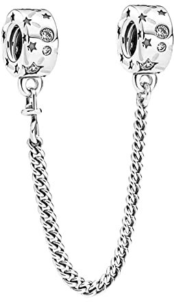 BEEUVIP Damen Sterne Galaxy Sicherheitskette Charm Anhänger für Armband 925 Sterling Silber Geburtsstein Charms Beads passend für Armband