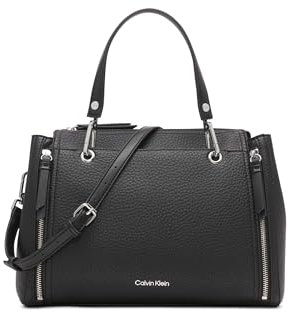 Calvin Klein Damen Novelty Organization Satchel Elaine Bubble Lamb Umhängetasche, Schwarz/Silber Hampton Pebble