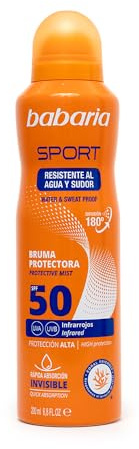 Babaria Sport Sonnenschutz Spray SPF 50 Wasserfest Outdoor | Sonnenspray für Sportler, wasserfest, schnell trocknend. Für Körper & Gesicht, kein Einreiben nötig, 200 ml.