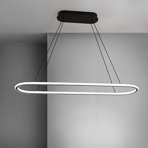 LED Büro Pendelleuchte Modern Ovales Desig Esstisch Hängeleuchte dimmbar mit Fernbedienung Pendellampe hoehenverstellbar Deckenlampe für Büro Esstisch Arbeitszimmer (Schwarz, L90cm/45W)…