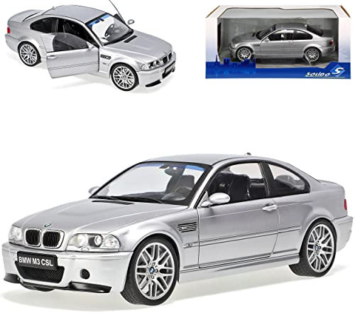 alles-meine.de GmbH B*M*W 3er M3 E46 Coupe CSL Silber Grau 1998-2007 1/18 Solido Modell Auto mit individiuellem Wunschkennzeichen