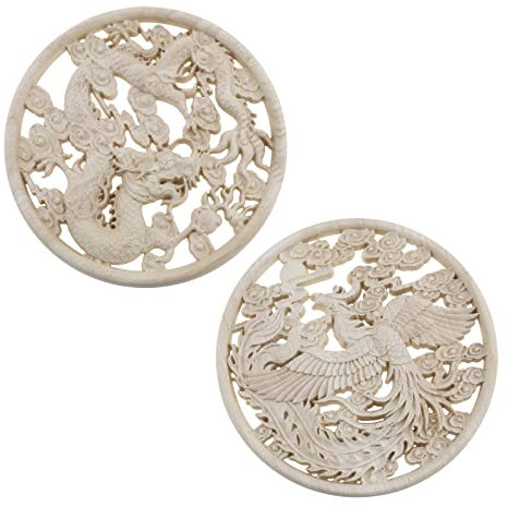 YINETTECH 2 calcomanías redondas de madera tallada en madera, apliques decorativos sin pintar, estilo vintage para puertas del hogar, muebles, armarios, paredes, armarios, 15 cm