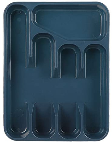 Urban Living Cutlery Tray 5 Compartment Plastic Holder Kitchen Drawer Insert Tidy for Flatware Utensils Spoon Fork Organiser Drawer Storage Rack Kitchen Large Strong (Blue)