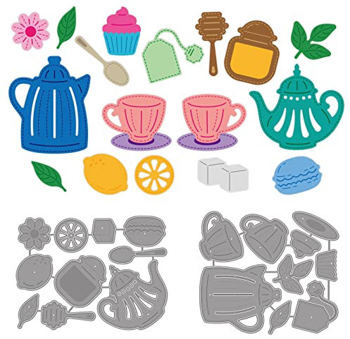 GLOBLELAND Teewerkzeuge Stanzformen Nachmittagstee Prägung Schablonen Teetasse Teekanne Dekorationen Schablonen Stanzformen Für Teezeit Thema Karten Scrapbooking Und DIY Bastelalbum