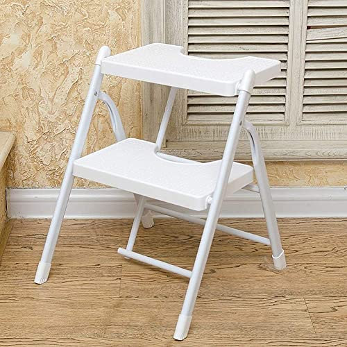 Outdoor Home Zweizweck-Tritthocker, Schritt für Erwachsene, Kinderküche, tragbarer Fußhocker/Stühle, kleine Trittleiter/Lagerregal/Blumenregal,Weiß,41 * 44 * 50.5