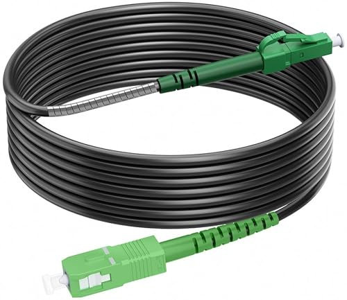 RamboCables 50M Gepanzerte Glasfaser-Kabel LC/APC auf SC/APC, Simplex Singlemode Gepanzerte Glasfaserkabel, 9/125µm OS2 FTTH LWL Patchkabel für den Innen- und Außenbereich, Schwarz