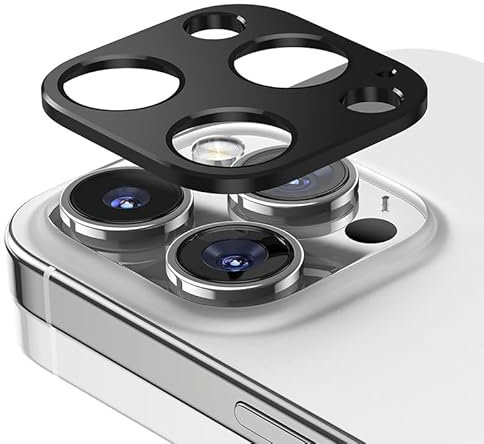 Wookfiss Protezione Fotocamera Compatibile con iPhone 15 Pro/iPhone 15 Pro Max, pellicola protettiva per obiettivo in lega di alluminio, Anti-ScratchDurezza 9H-2 Pezzi Nero