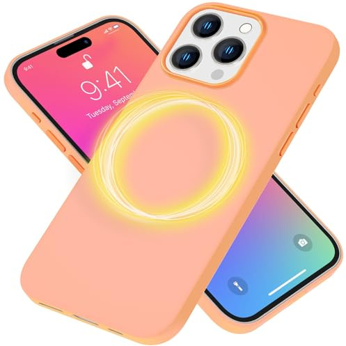 NALIA Magnet Silikonhülle für iPhone 15 Pro Max - Hülle, Orange | Fester Halt an Ladegerät und Wallet, Erhöhte Kanten für Display und Kamera, Pflegeleichte matte Oberfläche, SLIQ