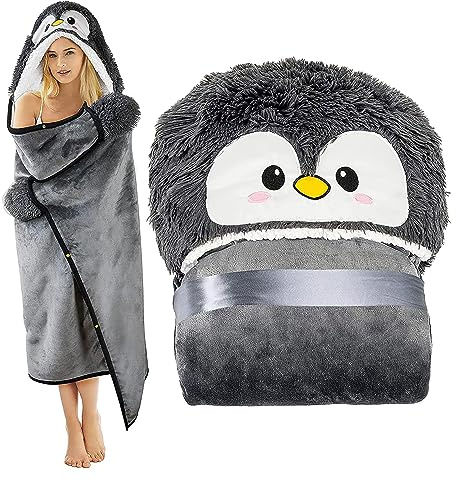 MZIEIU Pinguin Geschenk für Frauen-Sherpa Fleece Kuscheldecke mit ärmeln,Pinguin Decke mit Ärmeln Tragbare Decke zum Anziehen als Weihnachten Geburtstagsgeschenk für Frauen Damen