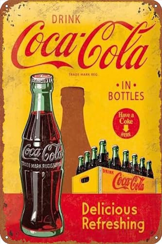 Letrero de metal de Coca Cola delicioso y refrescante póster retro de metal vintage para cafetería, bar, decoración de pared del hogar, 12 x 8 pulgadas