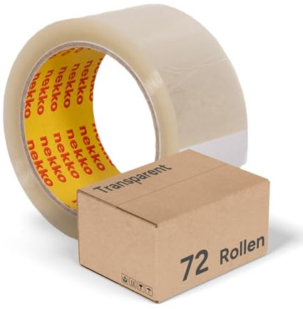 nekko 72 Rollen Paketklebeband Transparent- Starke Klebekraft, Kein Einreißen, Leises Abrollen - Packband Verpackungsband - 50mm x 66m Klebeband