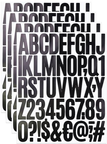 2 Inch Sticky Vinyl Black Letter Number Stickers, 4 Sheets Self Adhesive Stick On Alphabet Symbol Sticker for Scrapbook