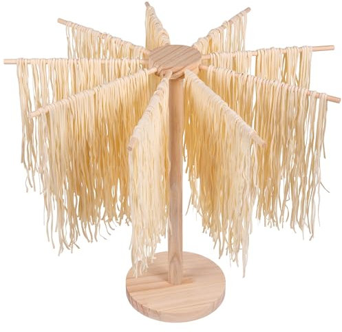 Pasta Drying Rack, Collapsible Wood Pasta Rack, Easy Storage and Quick Set-Up, Kitchen Noodle Spaghetti Dryer Hanger Stand with 9 Bar Handles for Large Storage