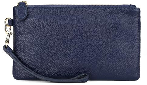 befen Clutch Damen Echtleder Geldbörsen RFID-Blockierung Große Kapazität Lange Portemonnaie Gross Karteninhaber Geldbörse für Frauen mit Abnehmbare Handgelenk, Marineblau