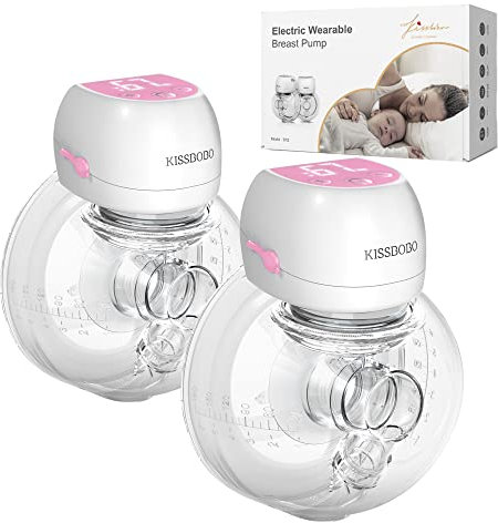 KISSBOBO Electric Breast Pumps Wearable, Hands Free Breast Pump Electrical Silicone, Low Noise & Painless Breastfeeding, LCD Wireless Breast Milk Pump, 2 Modes 9 Levels, 21mm /24mm Flange