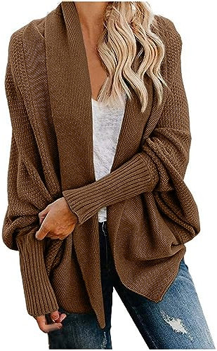 Ladies Chunky Cardigans Womens Long Cardigans Oversized Fall Knitwear Cable Knit Cardigan Casual Loose Fit Batwing Sleeve Jumper Open Front Longline Sweater Trench Coats For Women