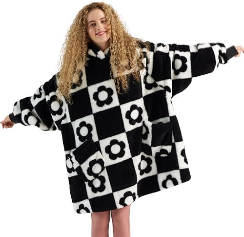 BEDSURE Hoodie Decke mit Ärmeln - Kuschelpullover als Geschenke für Frauen - Kuscheldecke mit Ärmeln Weich Warm Tragbare Decke Geschenke für Damen Herren, Florales Karomuster Printed 95x85cm