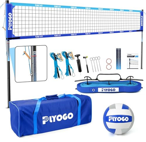 PLYOGO Volleyball Net for Backyard, Professional Portable Outdoor Heavy Duty Volleyball Net Set with Adjustable Aluminum Poles, Anti-Sag Design, Double Tension Adjuster for Beach, Grass |1680D Bag