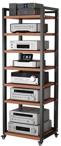 Audio rack hifi regal 5 6 7 8 - Etage Freistehend Audio Stereo Rack, Wohnbereich Schlafzimmer Büro AV-Medienständer/ Lautsprecherhalterung Tower, Ecke Audio/Video-Regal Mit Rollenden Rädern(Black3,7 T