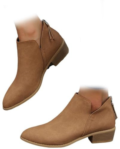 Conquerory Stivaletti Ortopedici Con Tacco Retro Per Donna, Stivali Con Supporto Arco Plantare, Stivaletti Con Tacco Basso,Pizzo A Punta E Cerniera Posteriore (Marrone scuro,41)