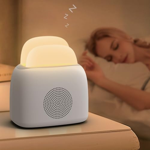 Night Light with White Noise Bluetooth Speaker, Gemmac Rechargeable Bedside Lamp Sound Machine with Timer Portable Toast Sound Machine Light for Baby Kids Adult Sleeping, Nursery, Bedroom Decor, Gift
