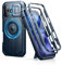 Dexnor Cover Magnetica per iPhone 16 con Copertura Della Fotocamera Scorrevole & Cavalletto Regolabile & Protezione Dello Schermo Integrata, Heavy Duty Robuste Antiurto Custodie - Blu Marino
