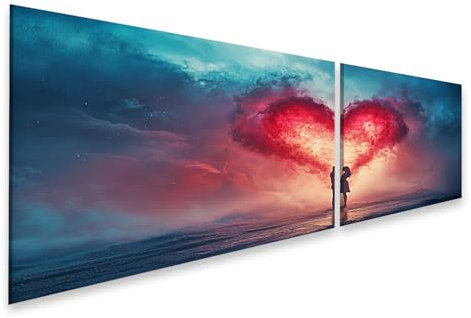 islandburner Prime Bild auf Leinwand für romantische Paare, Schlafzimmer: Liebespaar in herzförmigem Wolkenhimmel Bilder Wandbilder Poster