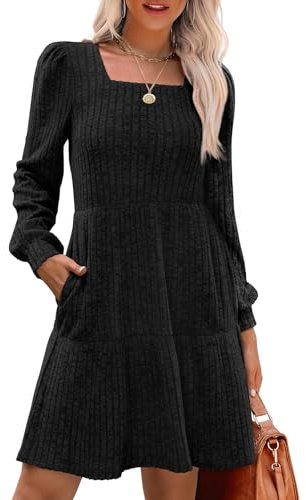 Akiooue Women Dresses, Wedding Dresses for Women Black Dress Ladies Square Neck Elegant Black Dresses